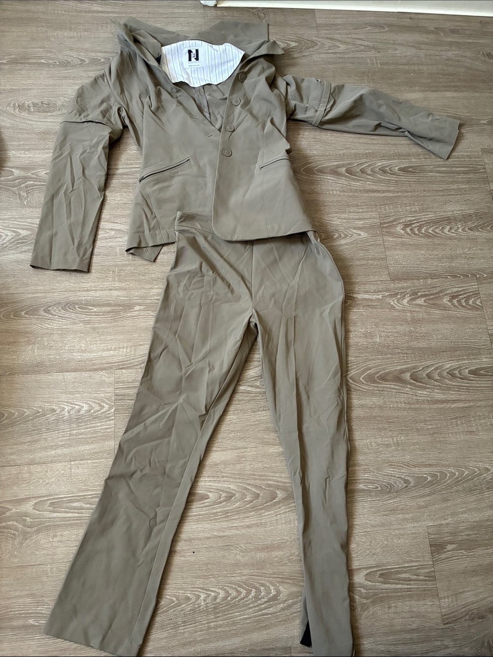 Nicole Frank Stretch Tailored Jacket & Pants Set in Taupe